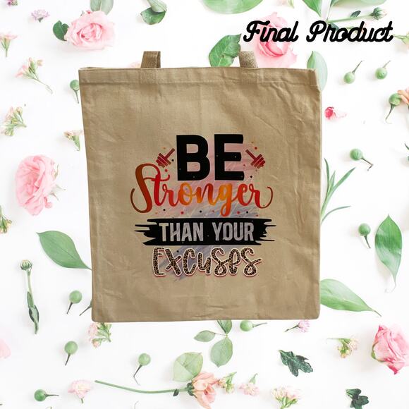 Fashion Graphic Print Stronger than Your Excuses Design Trendy Canvas Tote Bag - Picture 2 of 4